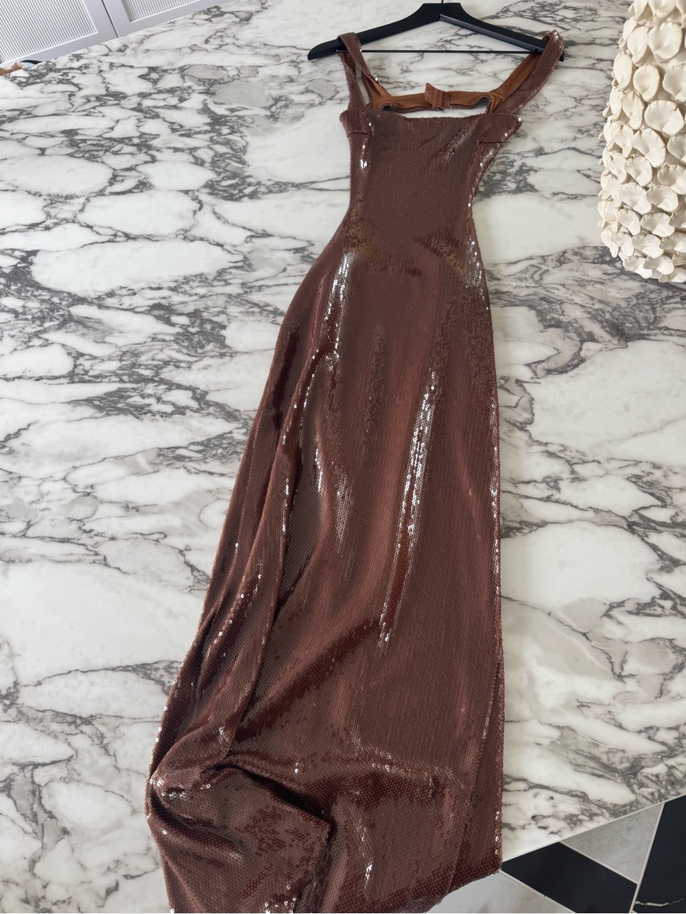 Meshki Adoria Sequin Cut Out Maxi Dress - Chocolate XS New without tags - Picture 3 of 4